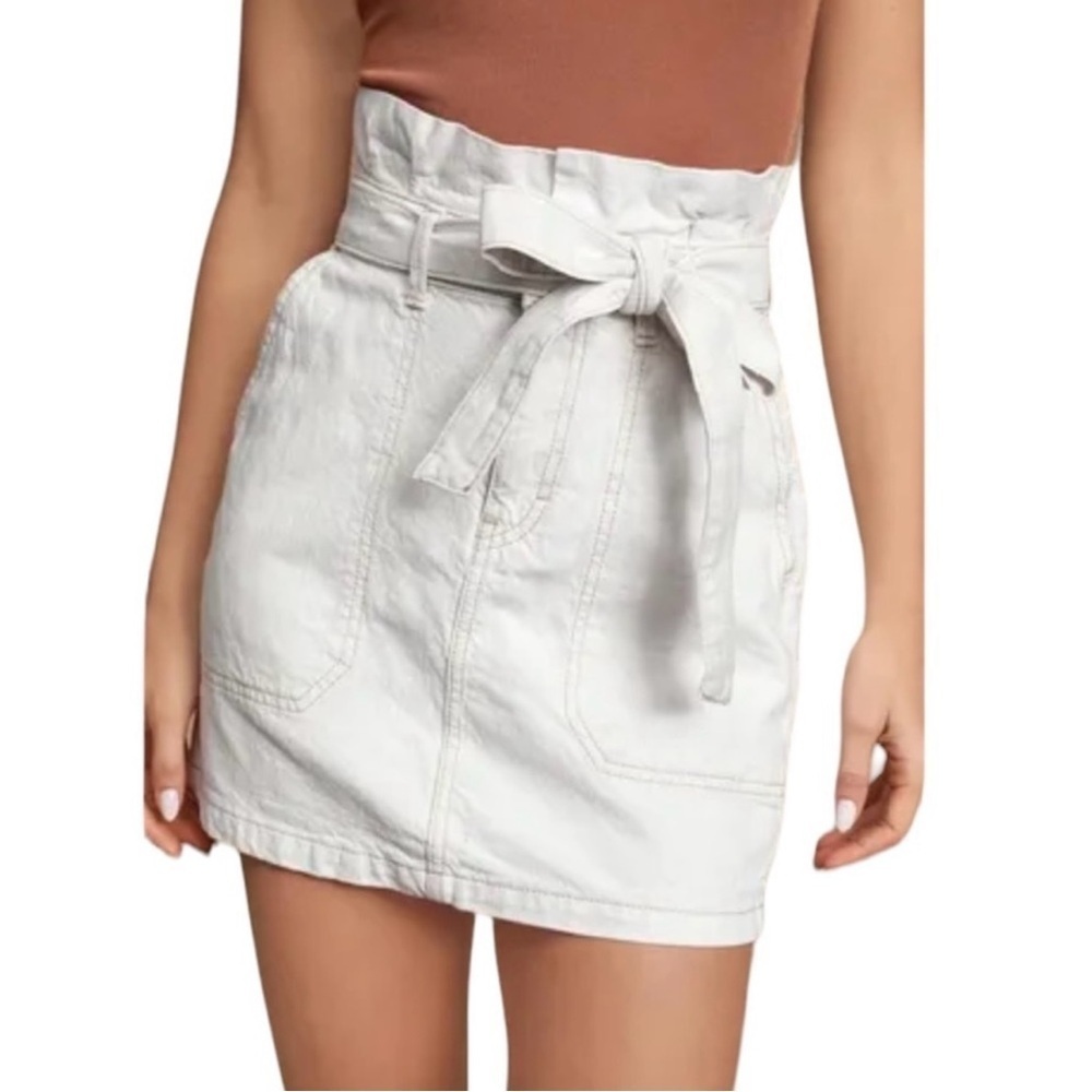 Free People Splendor In The Grass Tie waist Denim Skirt Oatmeal Size 6